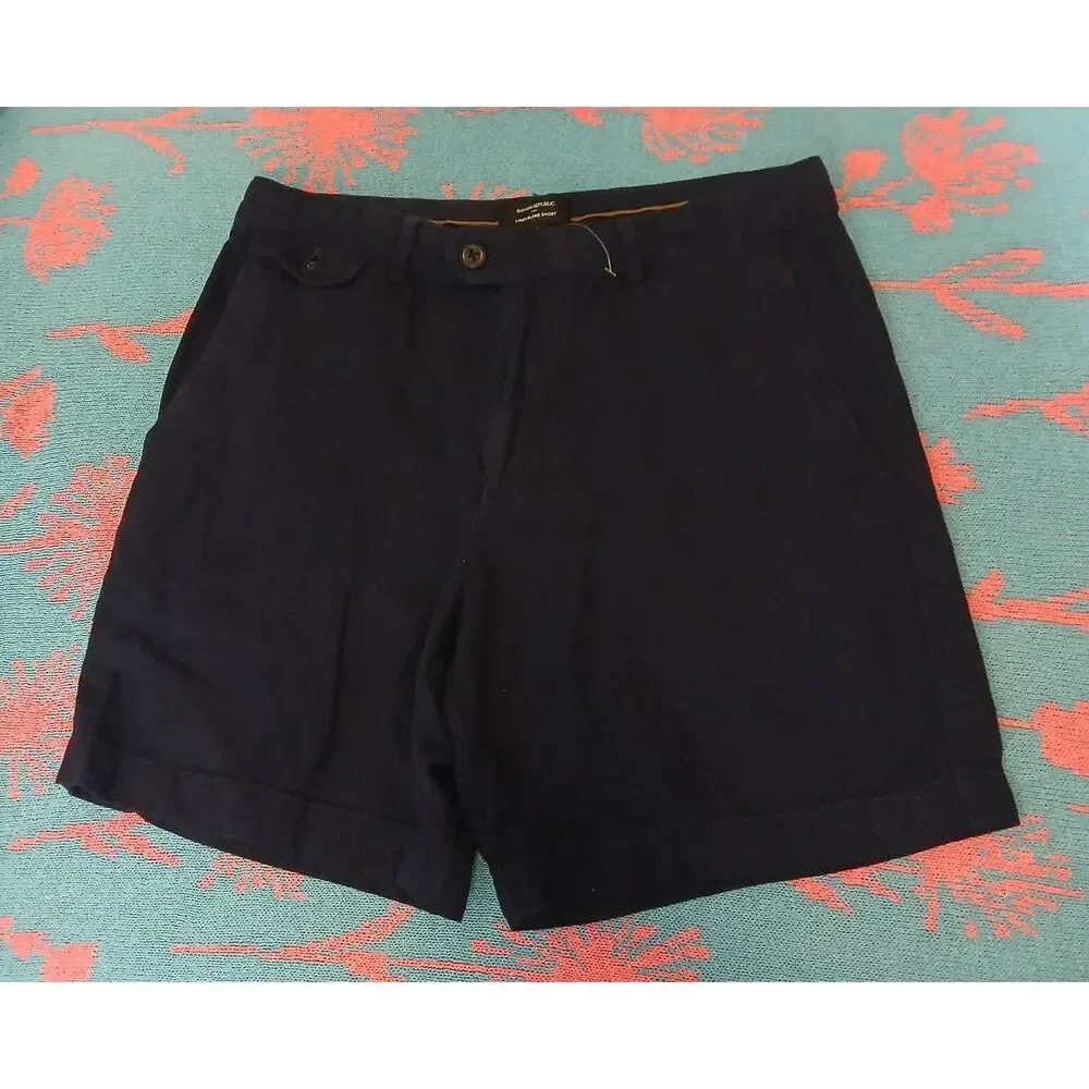 Banana republic mens size 31 linen cotton Bermuda shorts navy blue high rise